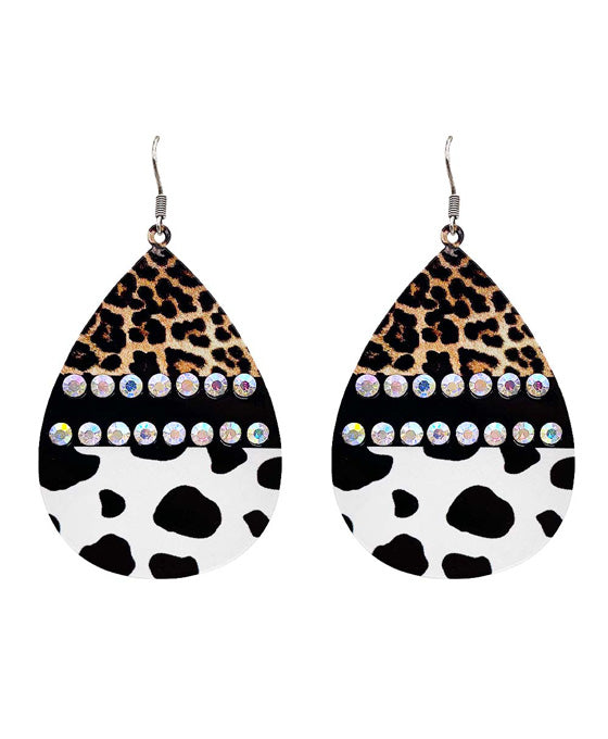 Cow hide & Leopard Teardrop Earring
