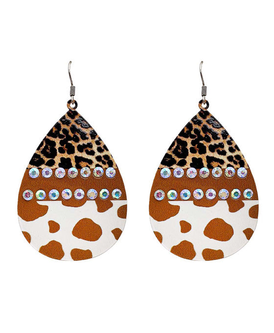 Cow hide & Leopard Teardrop Earring
