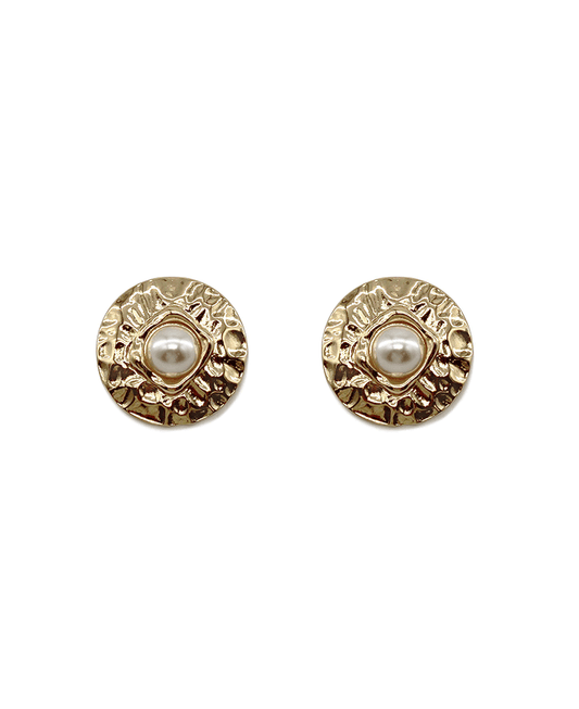 Hammered Circle w/ Pearl Post Earring