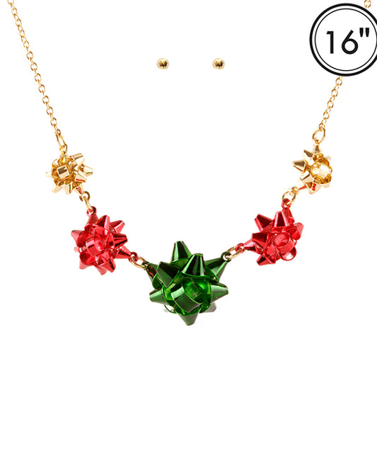 Metal Christmas Ribbon Necklace Set