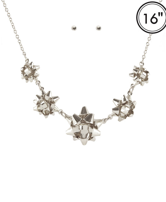 Metal Christmas Ribbon Necklace Set