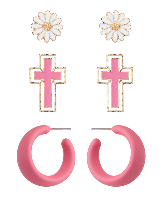 Cross Enamel Multi Earring Set