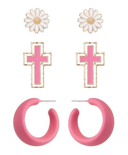Cross Enamel Multi Earring Set