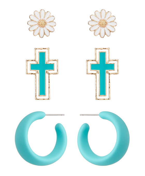 Cross Enamel Multi Earring Set