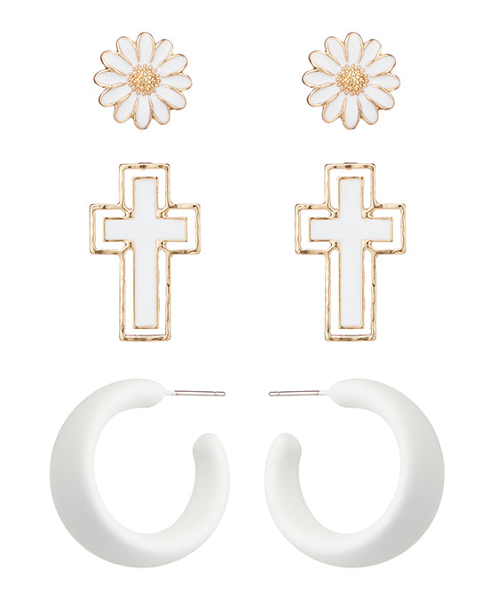 Cross Enamel Multi Earring Set