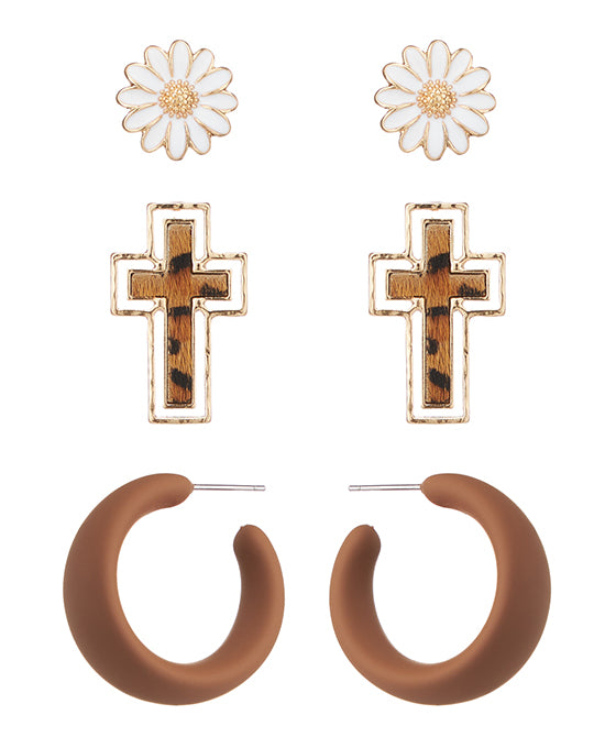 Cross Leather Multi Earring Set