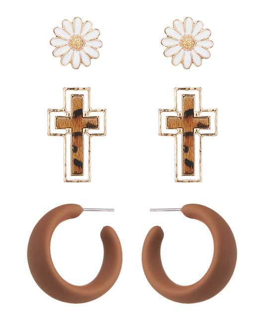 Cross Leather Multi Earring Set