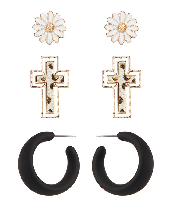 Cross Leather Multi Earring Set