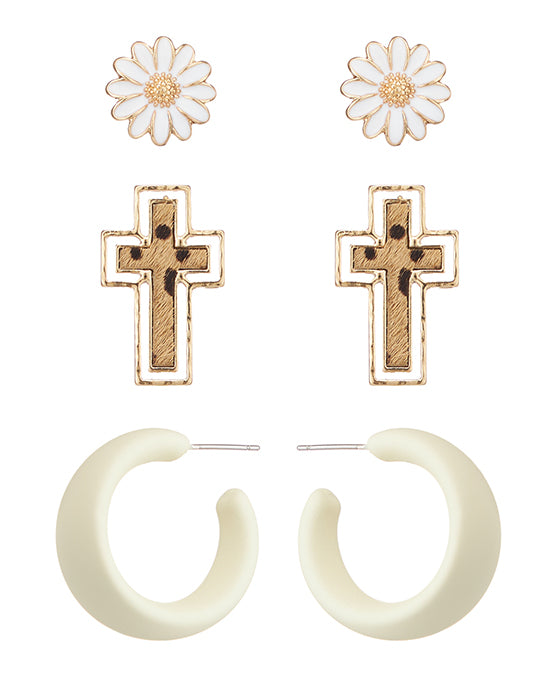 Cross Leather Multi Earring Set