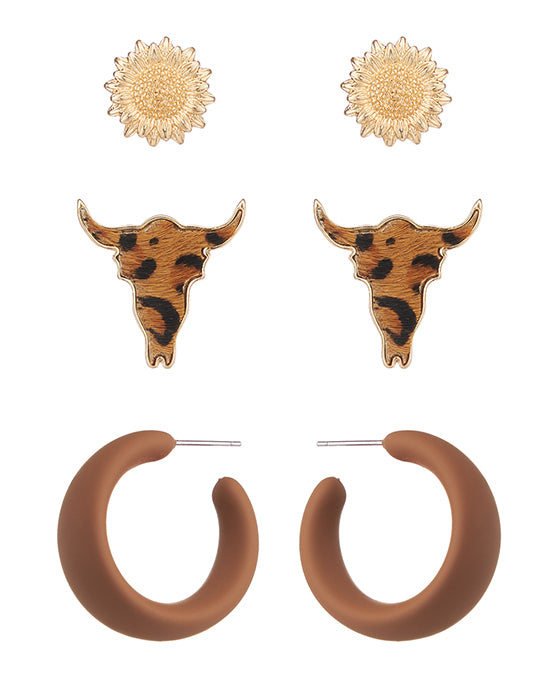 Cow Head Leather Multi Earring Set