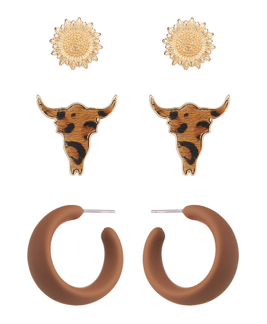 Cow Head Leather Multi Earring Set