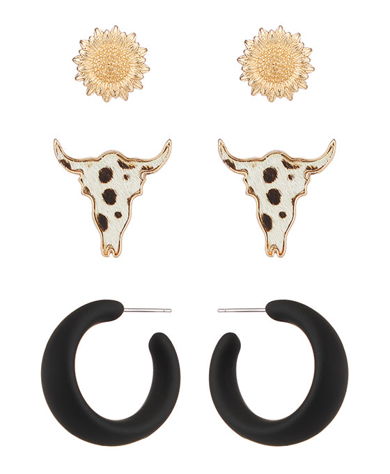 Cow Head Leather Multi Earring Set