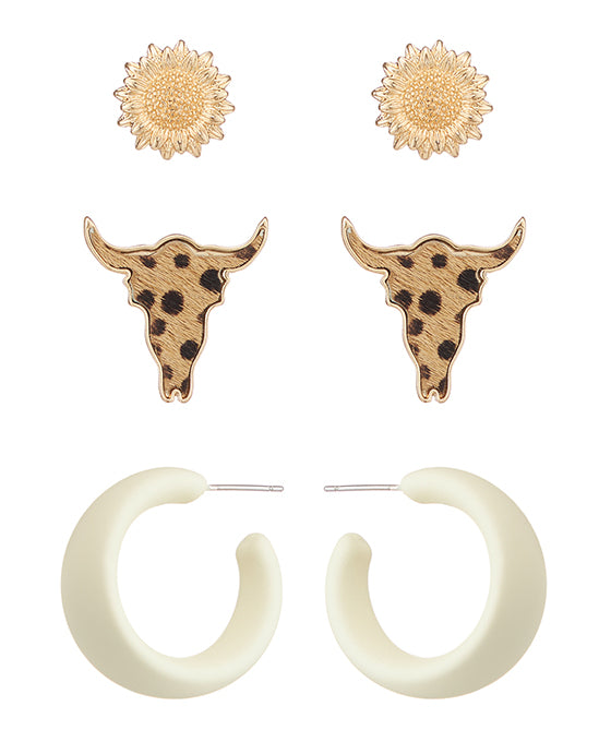 Cow Head Leather Multi Earring Set