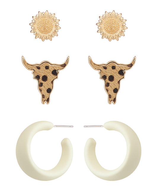 Cow Head Leather Multi Earring Set