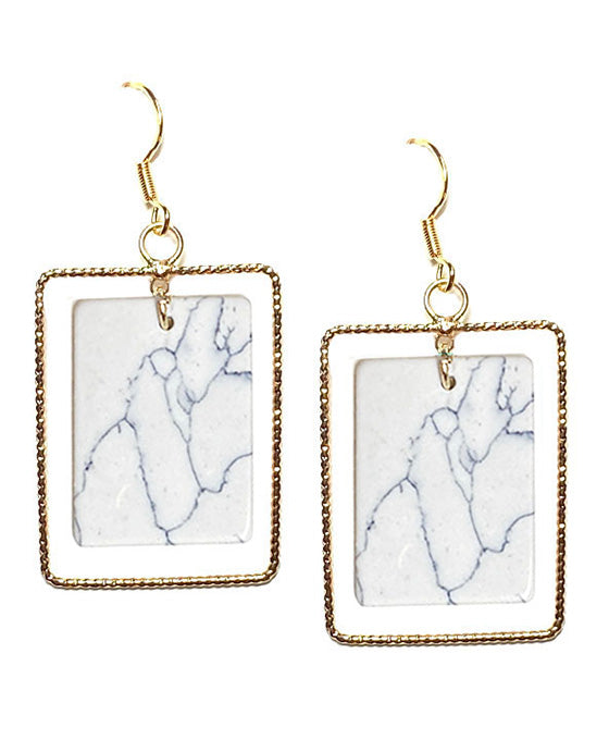 Square Metal & Stone Earring