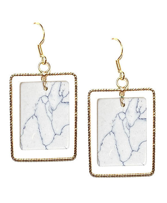 Square Metal & Stone Earring