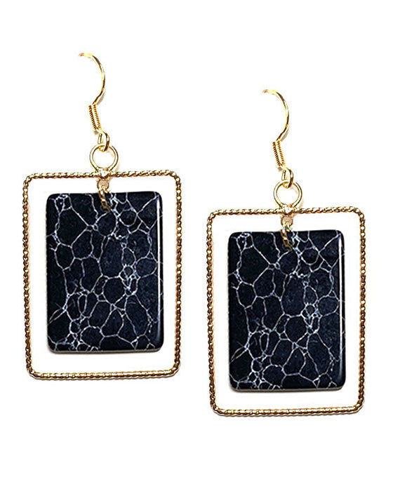 Square Metal & Stone Earring
