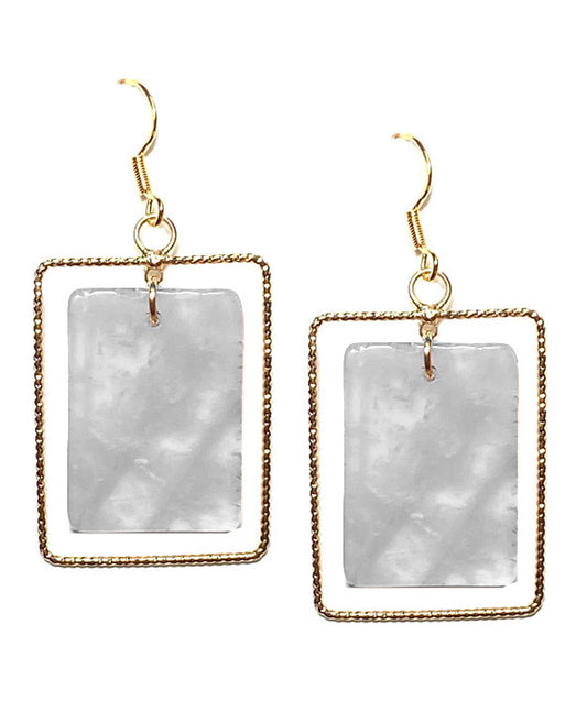 Square Metal & Stone Earring