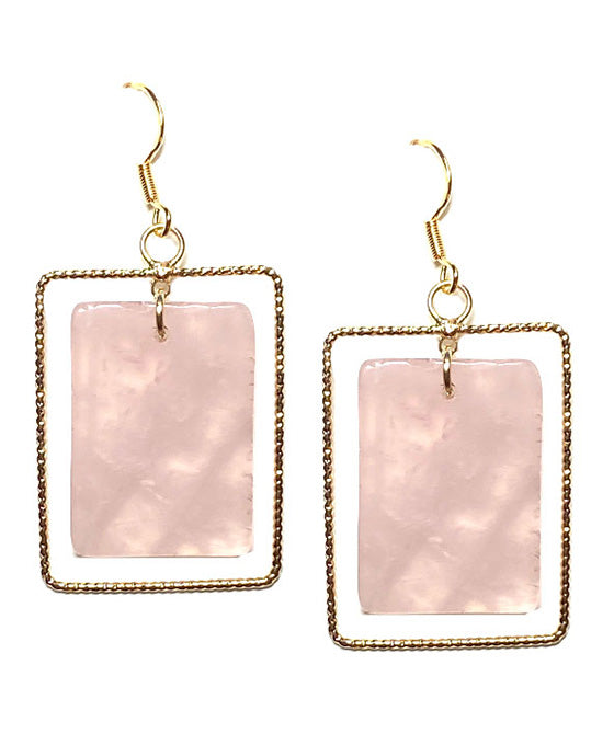 Square Metal & Stone Earring