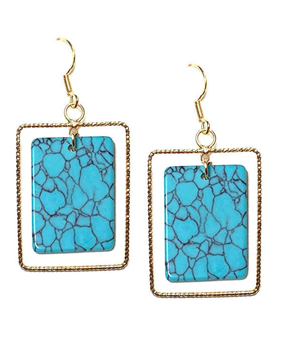 Square Metal & Stone Earring
