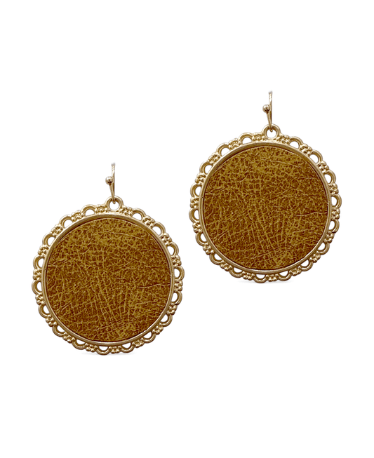 Filigree Frame w/ Round Leather Earring