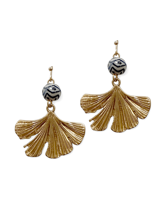 Ginkgo Leaf w/ Bead Earring