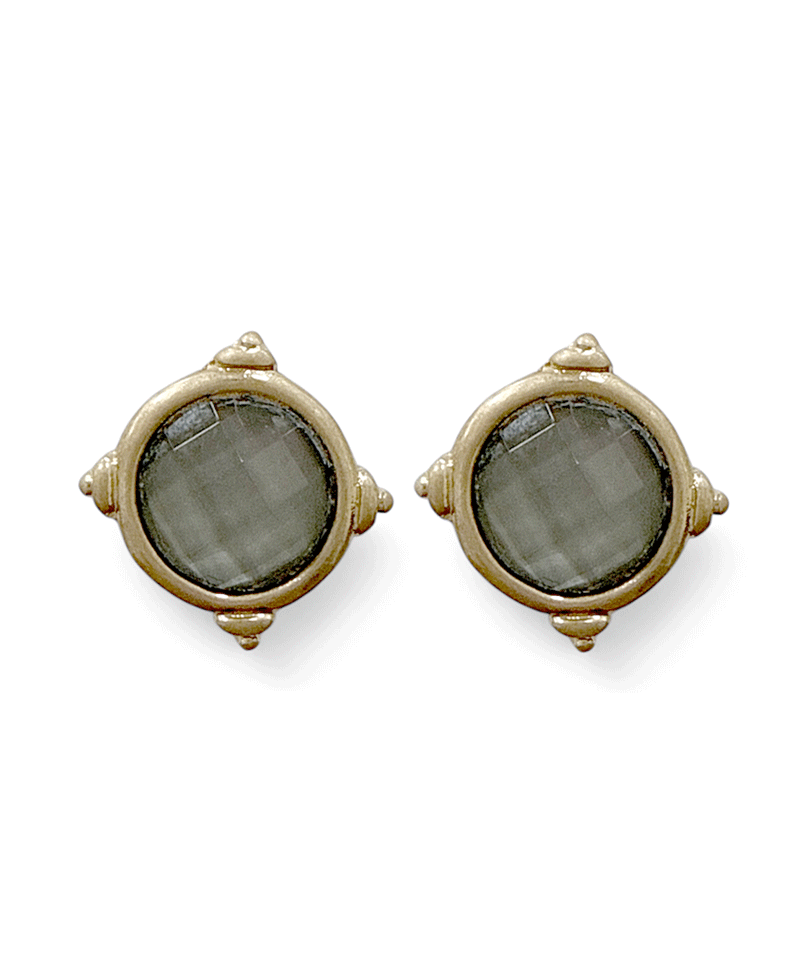 Faceted Stone Vintage Metal Frame Earring