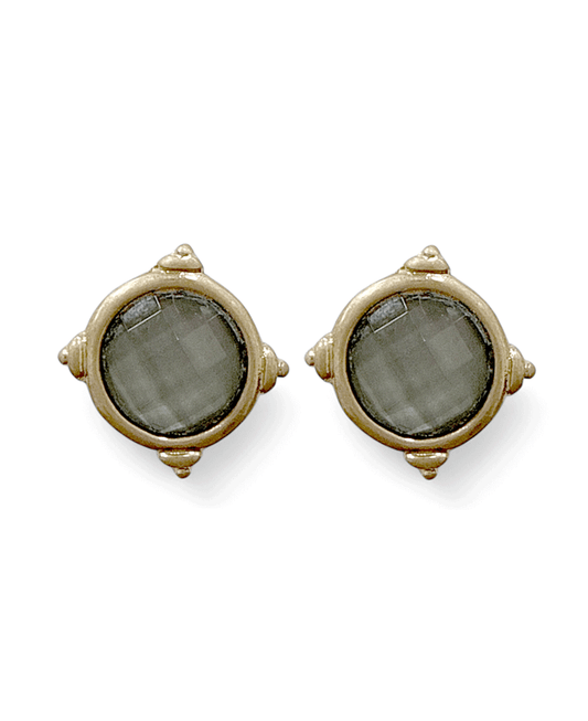 Faceted Stone Vintage Metal Frame Earring
