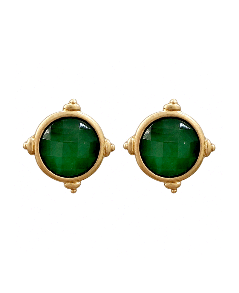Faceted Stone Vintage Metal Frame Earring