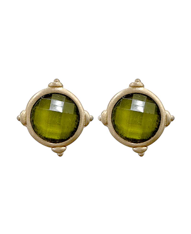 Faceted Stone Vintage Metal Frame Earring