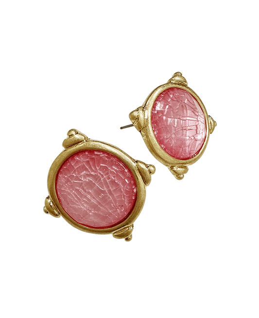 Faceted Stone Vintage Metal Frame Earring