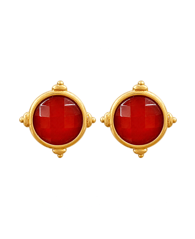 Faceted Stone Vintage Metal Frame Earring