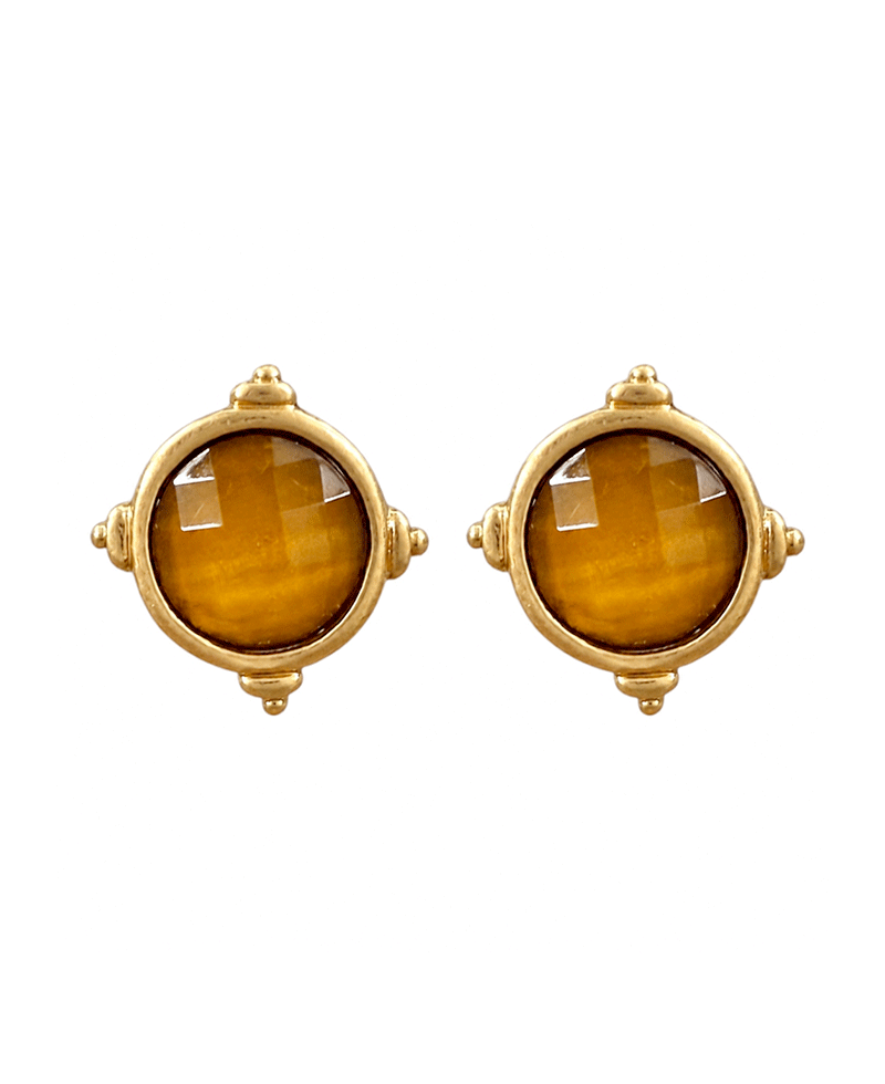 Faceted Stone Vintage Metal Frame Earring