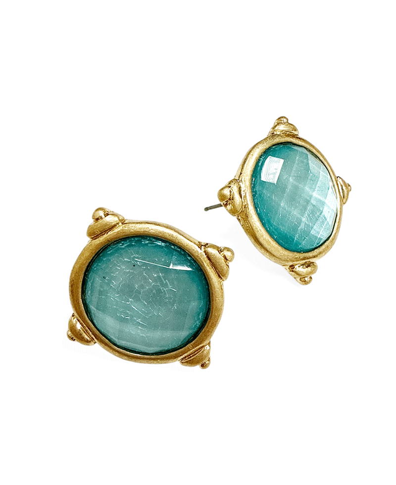 Faceted Stone Vintage Metal Frame Earring