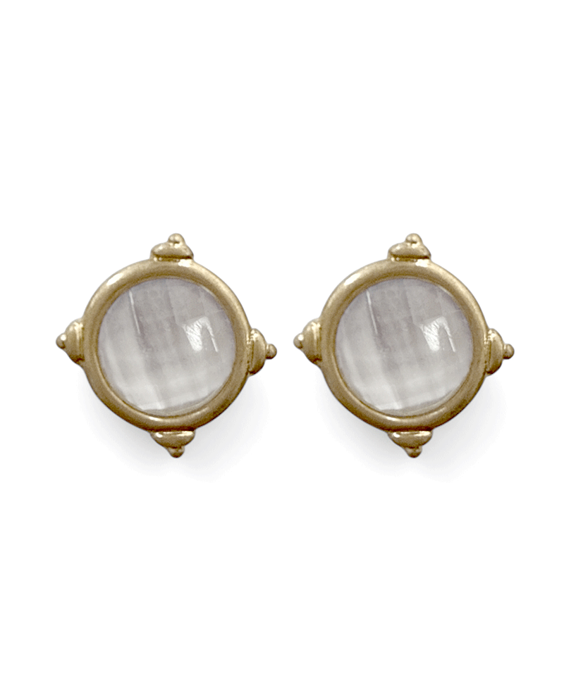 Faceted Stone Vintage Metal Frame Earring