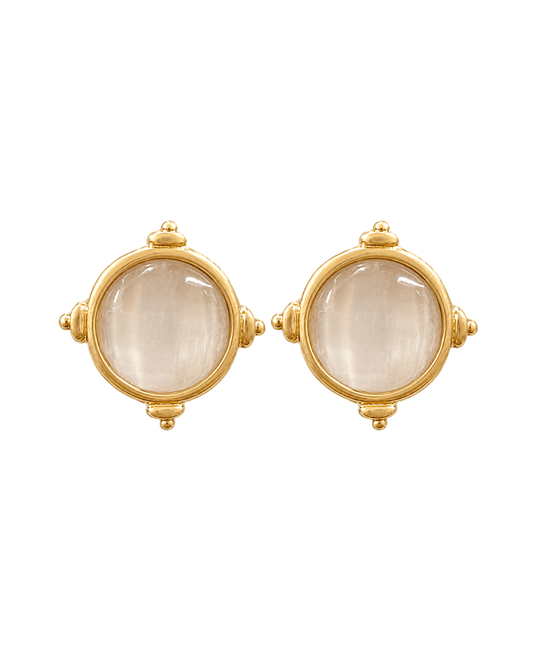 Faceted Stone Vintage Metal Frame Earring