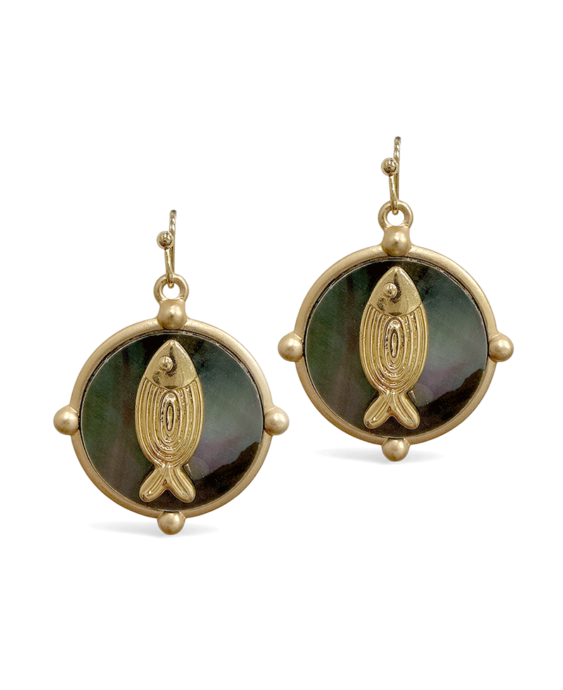 Fish Accent Gold-Plated Frame Earring