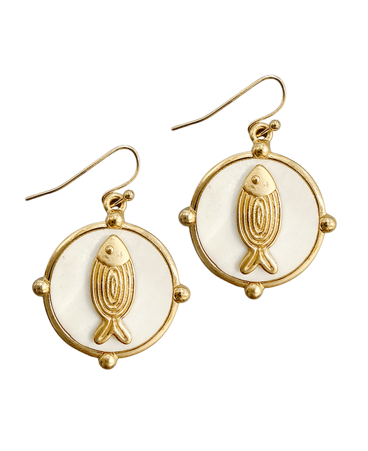 Fish Accent Gold-Plated Frame Earring