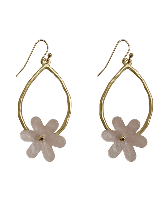 Hammered Teardrop w/ Flower Earring