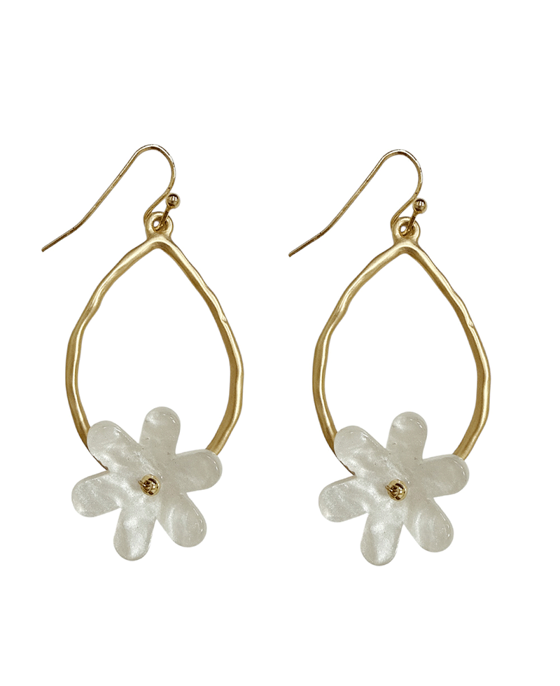 Hammered Teardrop w/ Flower Earring