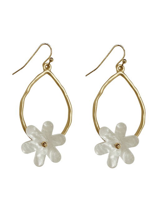Hammered Teardrop w/ Flower Earring