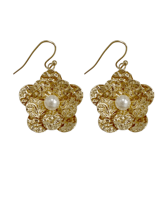 Textured Flower w/ Pearl Earring