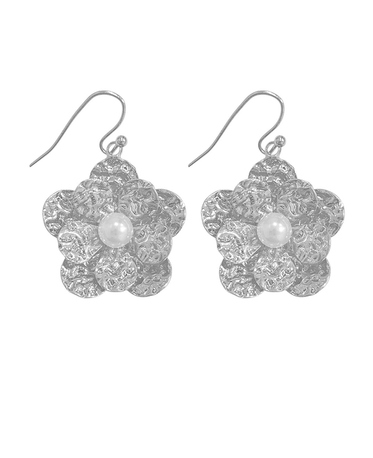 Textured Flower w/ Pearl Earring