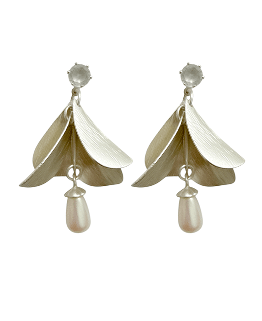 Textured Petal Shapes & Pearl Drop Earring