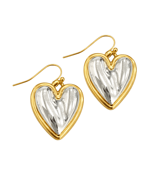 Tow Tone Heart Drop Earring