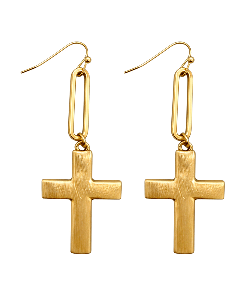 Oblong Chain Link Cross Earring