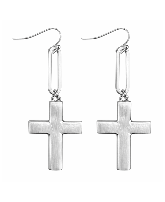 Oblong Chain Link Cross Earring