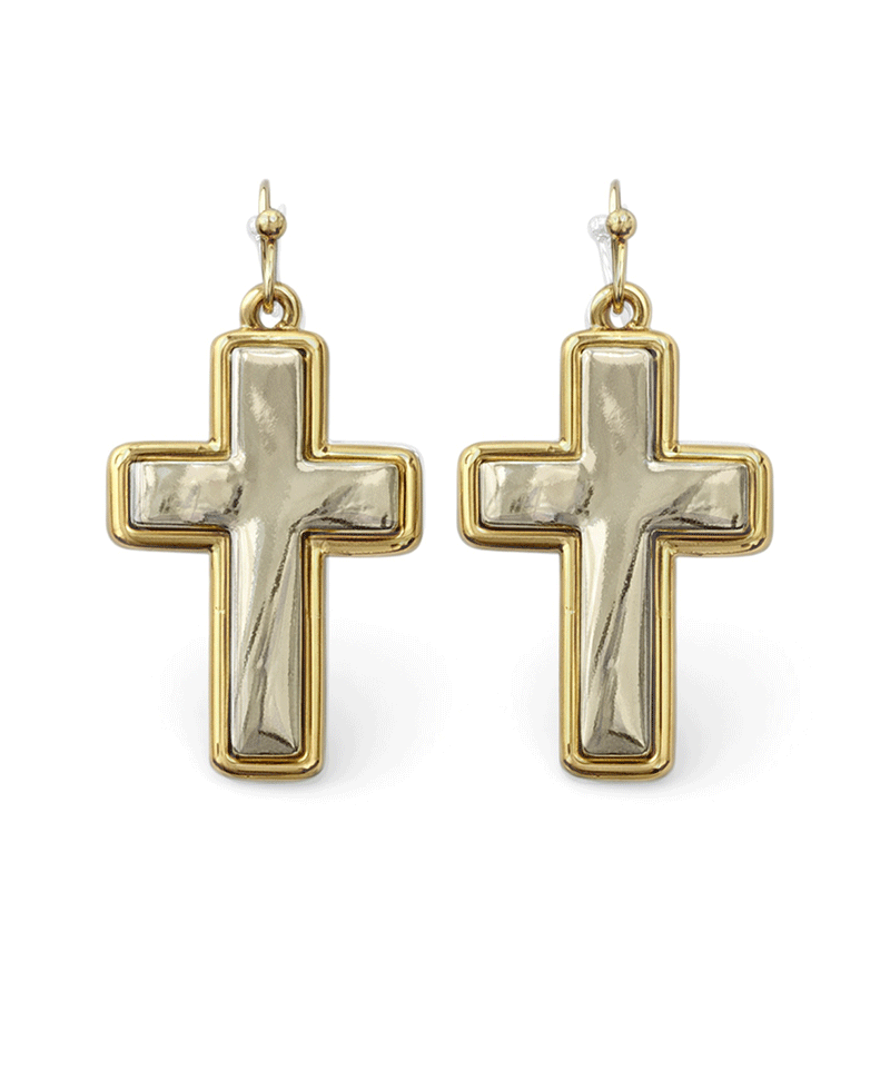 Two Tone Cross Drop Earring