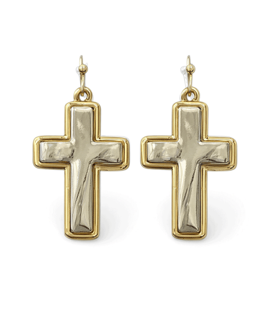 Two Tone Cross Drop Earring