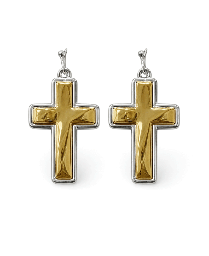 Two Tone Cross Drop Earring